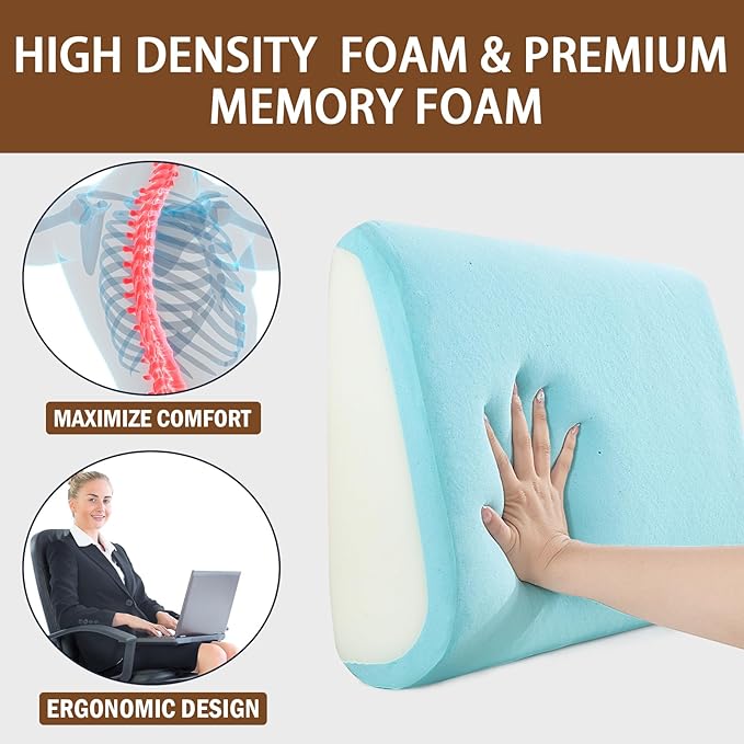 MABOZOO Memory Foam Back Support Cushion for Recliner Chair,Lumbar Support Pillow for Elderly,Extra Large Lumbar Support Pillow with Extension Straps,Coffee