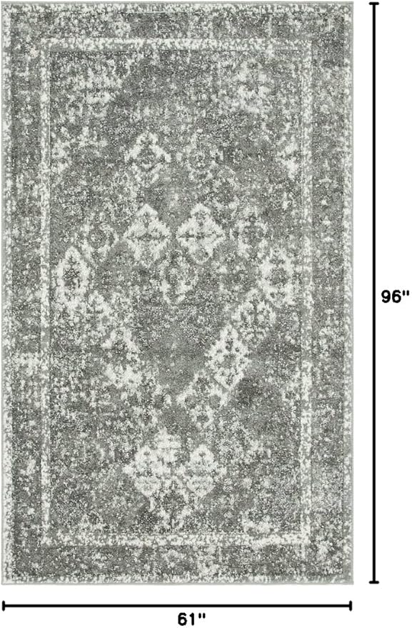 Unique Loom Rosso Collection Vintage, Traditional, Bohemian, Geometric, Distressed, Southwestern Area Rug, 5' 0" x 8' 0", Gray/Ivory