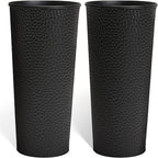 KOL 28" H. Tall Metal Cone Planters with Inside Pots 2-Pack, Black Hand-Hammered Large Decor Planter for Deck, Patio, Porch - Handcrafted Flower Pot - with Water Level Indicator - Indoor Outdoor Use