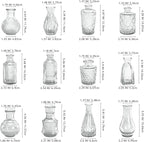 Glass Bud Vases Set of 12, Clear Small Vases for Flowers, Bulk Glass Vase for Centerpieces, Vintage Embossed Flower Vase for Wedding Table Decoration, Home, Cocktail Party