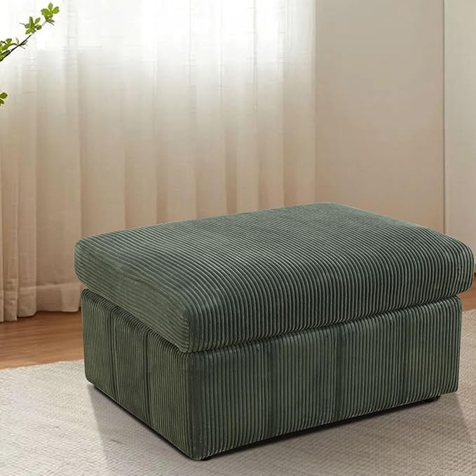 Ottoman Rectangular Storage Ottoman Bench, Flannel Footrest Stool Footstool with Lid for Living Room, Bedroom, Entryway, Green, 38"x30"x22"
