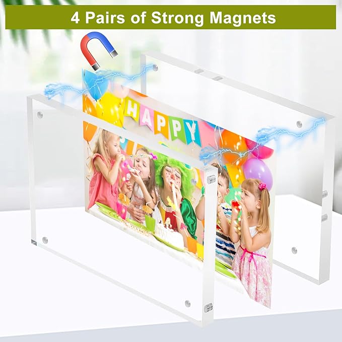 5x7 Acrylic Picture Frame 10 Pack, Clear Picture Frames Double Sided Magnetic Acrylic Frames Freestanding Photo Block Frame Desktop Display Floating Frameless Frame Stand