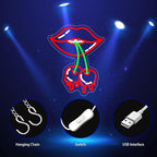 Cherry Lips Neon Sign, Neon Signs for Wall Decor Neon Red LED Signs Room Neon Light Up Signs Home Decor for Bedroom Club Party Bar Shop USB Operated