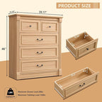 5 Drawers Dresser for Bedroom, Farmhouse 46" Tall Dressers & Chests of Drawers w/Roman Column, Wood Rustic Closet Dresser w/Two Different Drawer Sizes for Bedroom, Living Room, Natrual