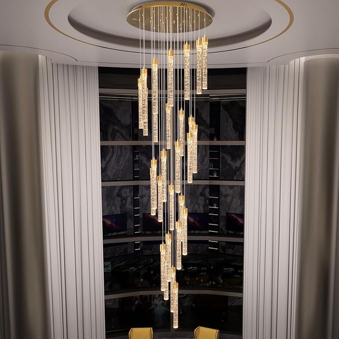 25-Light High Ceiling Chandelier Modern Crystal Lights for Living Room Foyer Flush Mount Sloping Ceiling Pendant Light Fixture Crystal Drop Light for Hallway Staircase