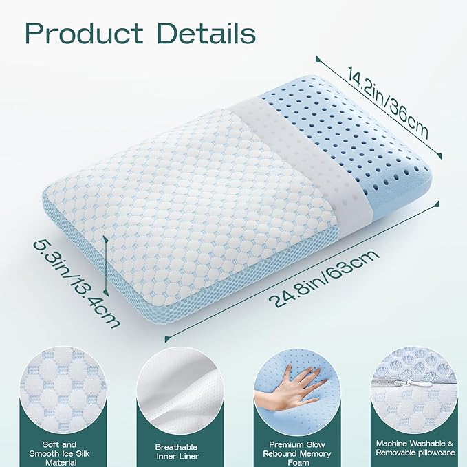 Memory Foam Bed Pillow for Pressure Relief - Memory Foam Neck Pillow with Removable Cooling & Soft Cover – Two-Sided, Contour Orthopedic Bed Pillow for Side Back Stomach Sleeper
