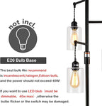 Airposta Industrial Floor Lamp with On/Off Dimmable Switch, 3-Head Rustic Tree Standing Lamp, Edison Bulb 40W Retro Tall Glass Floor Light for Living Room, Reading, Office, Bedroom, Black