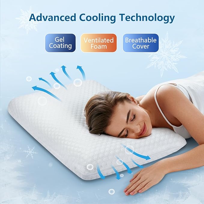 inight Cooling Pillow, Cooling Gel Pillow Memory Foam, Cooling Pillows for Side Sleepers & Back Sleepers Pillow, Cool Gel Pillows for Sleeping, Oeko-TEX & CertiPUR-US Pillow Standard Size
