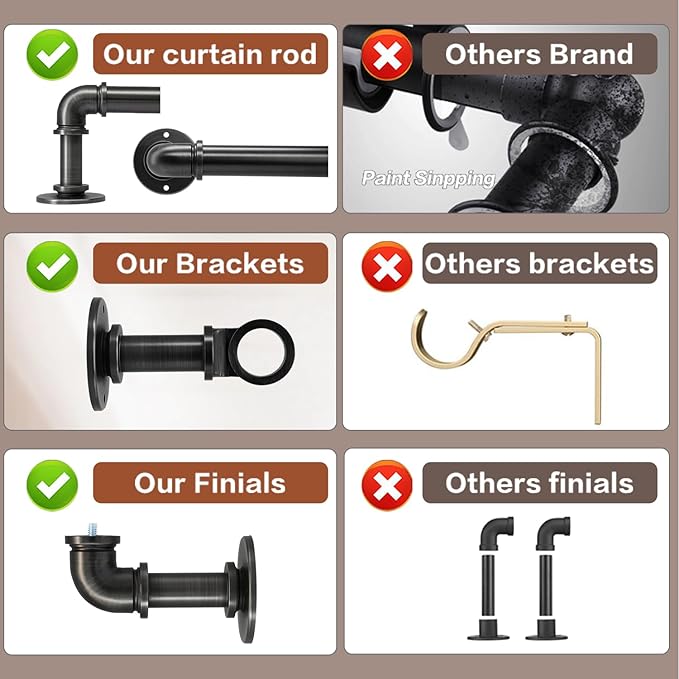 Industrial Curtain Rods 18 to 120 in,Wrap Around Rods, Adjustable Curtain Pole,1 in Diameter Pipe Wall or Ceiling Mounted,for Living Room(Antique Nickel 18” to 120”)