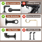 Industrial Curtain Rods 18 to 120 in,Wrap Around Rods, Adjustable Curtain Pole,1 in Diameter Pipe Wall or Ceiling Mounted,for Living Room(Antique Nickel 18” to 120”)