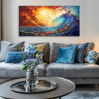 LASMOND Abstract Ocean Wall Art for Living Room Beautiful Blue Sea Wave Seawater Colorful Sky Landscape Wall Art Decor Artwork Bedroom Office (40 x 20 Inches)