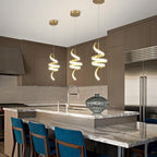 Spiral LED Pendant Light Fixtures, 15IN Modern Pendant Lights Adjustable Height 4000K Gold Kitchen Island Light Chandeliers for Dining Room Hanging Lights, 1 Pack