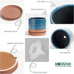 8 Inch Pots for Plants, Ceramic Planter Pot with Drainage Hole & Saucer, Indoor/Outdoor Cylinder Round Planter Pot, Blue & Terracotta