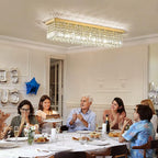 Siljoy 8-Lights Rectangular Flush Mount Ceiling Light Gold Rectangle Modern Crystal Chandelier Farmhouse Close to Ceiling Raindrop Pendant Light Fixture for Dining Living Room Kitchen Island L40''