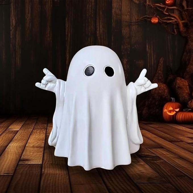 Halloween Ghost Figurine, Resin Cute Finger Ghost Statue, Funny Decor for Halloween Decorations Desk Indoor and Porch Spooky Home Decor