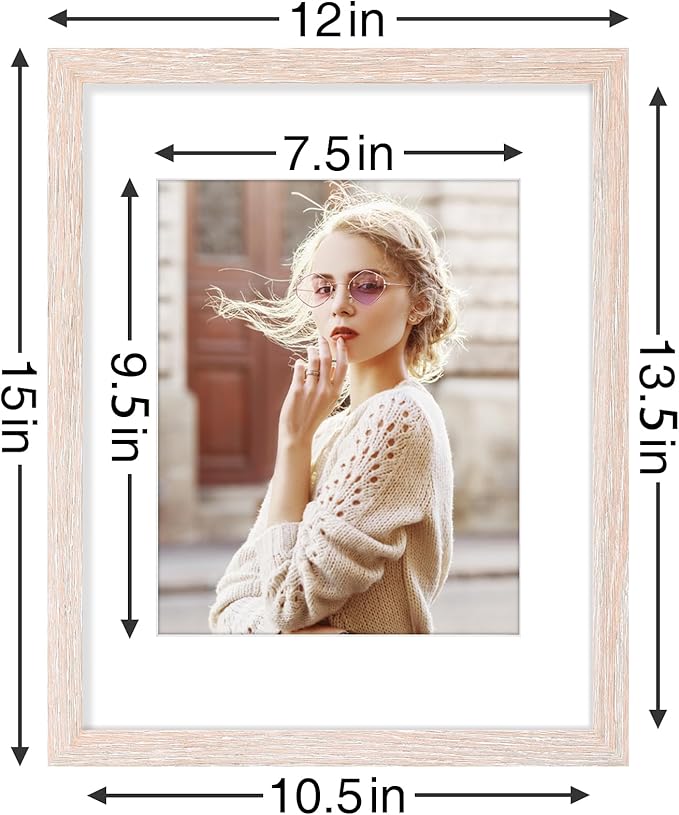 Vittanly 11x14 Picture Frames Set of 9, Shatter Resistant Plexiglass, Display 8x10 Pictures with Mat or 11x14 without Mat, Photo Frames for Wall or Tabletop, Engineered Wood, Rustic Pink