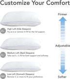 Cooling Pillow for Side Sleeper Shredded Memory Foam Standard Size Set of 2 Firm Support Sleeping Bed Pillows Stomach Back