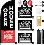 44 Pcs Open House Signs for Real Estate, Double Sided Open House Flag Kit, 7.6 x 5.4 Ft Black Banner Flag Poles Set for Outside, Directional Arrows Sign Stakes Balloons for Open House Supplies