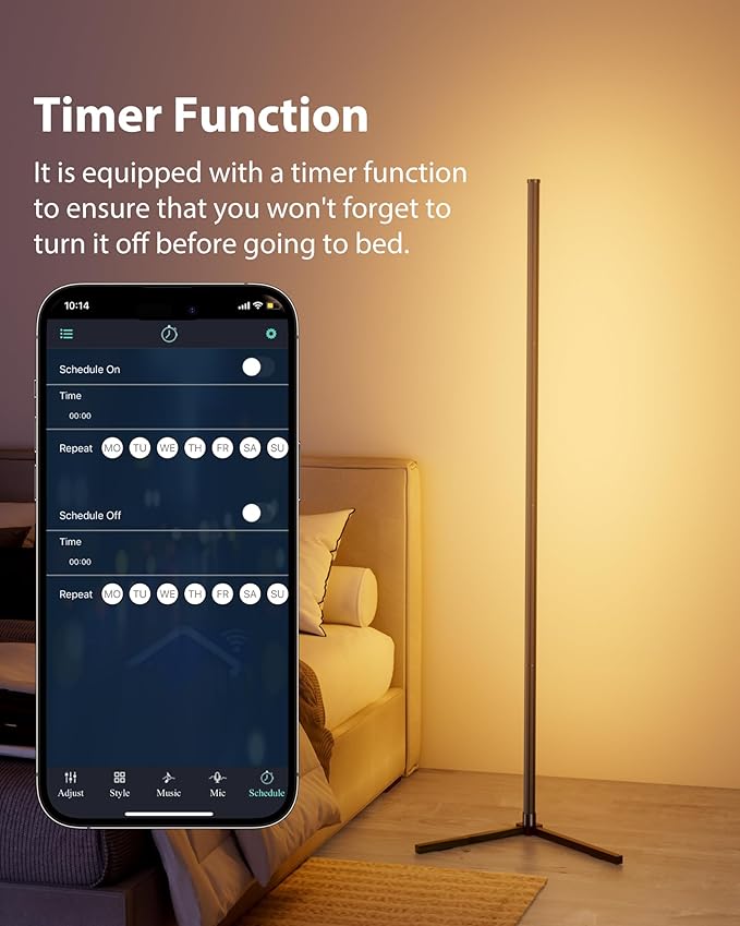 RGB Corner Floor Lamp, 65" Color Changing Modern Corner Lamp with APP Control, Modern LED Lamp with 16 Million Colors & Music Sync for Living Rooms, Bedrooms, and Gaming Rooms