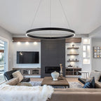 Modern Led Chandelier, 1 Ring Contemporary Led Chandelier Circular Pendant Light, Black Dimmable Hanging Ceiling Light Fixture for Living Room Dining Room Bedroom Kitchen