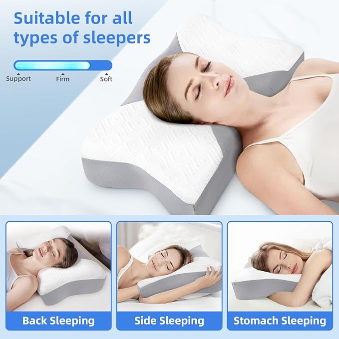 NPET Cervical Pillow for Neck Pain Relief, Ergonomic Hollow Design, Odorless Memory Foam Pillow for Sleeping, Orthopedic Contour Neck Support Pillows for Side, Back, and Stomach Sleepers