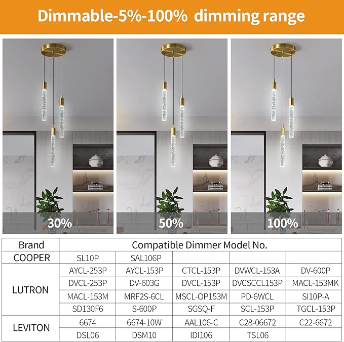 Modern Light Fixture Kitchen Island Pendant Light Dimmable LED Gold Pendant Lights Mini Crystal Pendant Lighting for Bedroom Dining Room Living Room（3-Light ）