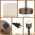 Beige Touch Table Lamp for Bedroom - 3 Way Dimmable Bedside Lamp with USB, Nightstand Lamp with Brown Charging Station for Desk, Dorm, Office