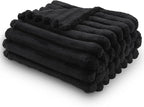 NEWCOSPLAY Super Soft Throw Blanket Black Premium Silky Flannel Fleece 3D Ribbed Jacquard Lightweight Bed Blanket All Season Use (Black Ribbed, Throw(50"x60"))
