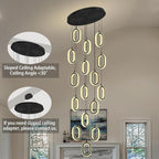 Large Crystal Chandeliers for Stairs Long Spiral Chandeliers for High Ceilings LED Crystal Ring Chandelier Dimmable 2700K-6000K 16-Light Black