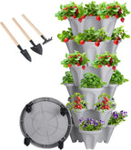Vertical Planter 6 Tier Stackable Planters Garden Planters Strawberry Herb Flower and Vegetable Planter Indoor Outdoor Gardening Pots with Removable Wheels and Tools