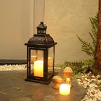 DECORKEY Lanterns Decorative Indoor&Outdoor, 14.4'' Large Black Square Hanging Lanterns, Vintage Metal Candle Holder for Outdoor Patio Front Door Porch Wedding Party Decor