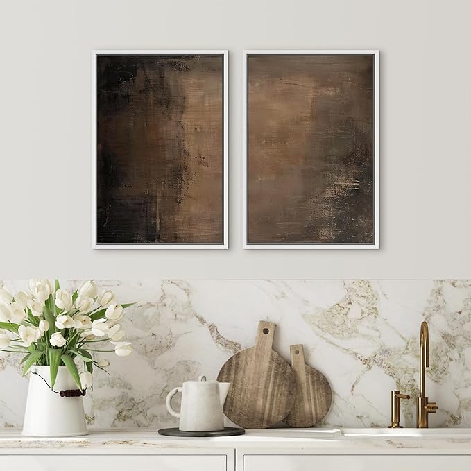 SIGNFORD Framed Canvas Print Wall Art Set Abstract Earthy Tones Modern Minimalist Abstract Shapes Illustration Modern Art Decorative Nordic Nature for Living Room, Bedroom, Office - 16"x24"x2 White