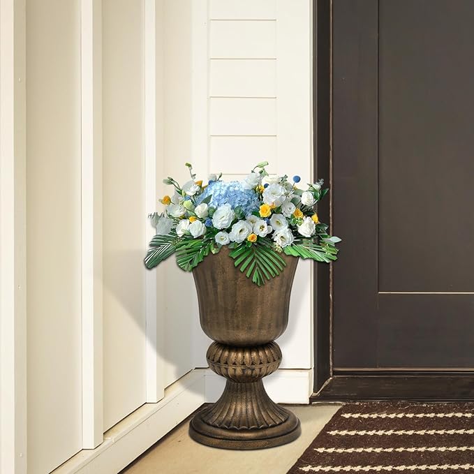 Athena Collection 20''H Garden Plastic Urn Vintage Tall Planter Urn Patio Large Flower Pot Porch Planter Large Planter for Indoor Outdoor Plant, Bronze