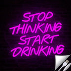 Stop Thinking Start Drinking Neon Sign Pink Led Neon Signs for Wall Decor Neon Lights up Letters for Bar Decor Bar Decorations for Home Led Light Sign for Man Cave decor Party USB Powered (13.38"L x 12.99"W)
