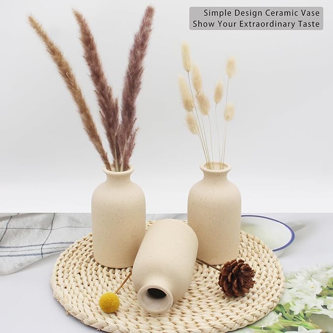 YANLING 6 Pack Light Yellow Small Vase for Flowers, 5 inch Modern Ceramic Vases for Pampas Grass Simple Shelf Vase, Boho Vases for Home Decor, Wedding Dinner Table Party Office Bedroom