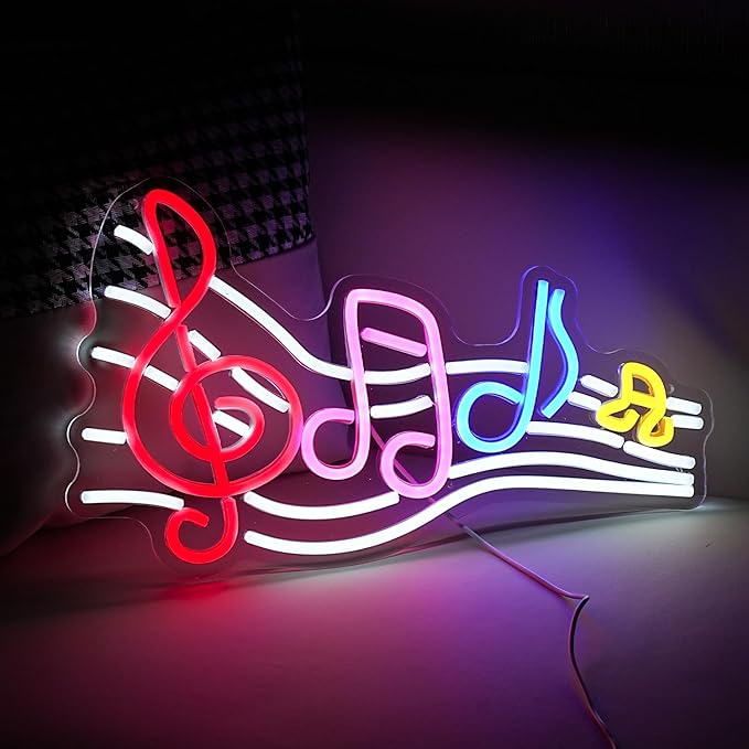Musical Staff Note Neon Sign Led Music Neon Light for Wall Decor Dimmable USB Power Musical Light Up Sign for Music Studio Classroom Party Bar Bedroom