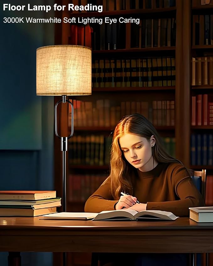 Lightdot 68IN Black Floor Lamp Dimmable Linen Shade LED Floor Lamps with 3000K Soft Warm White for Wedding/Party, Modern Tall Lamp for Living Room/Bedroom (Bulbs Included)