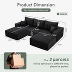 Boneless Sectional Cloud Couch Sofa for Living Room, 112" U-Shaped Modular Modern Lounge Sleeper Black Couches with Chaise, No Assemble, Cordury Compression Upholstered Sofas