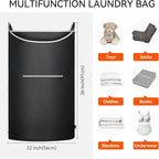 XL Hanging Laundry Hamper, 2PC-Black, Over Door/Wall Mount, Large Capacity, Modern Design, Durable, Waterproof