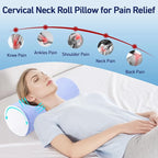 Neck Roll Pillow for Sleeping - 16 x 6.3 Inch Memory Foam Cervical Neck Pillow with Removable Cover - Multifunctional Bolster Pillow for Bed, Couch, Office, Yoga, and Travel (Blue White)