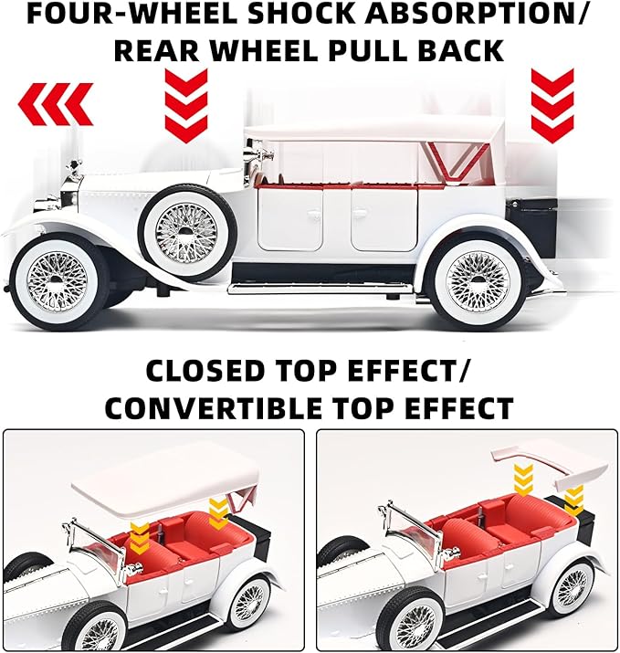 Model Car Kits Adults and Boys 1/24 Diecast Cars Phantom Generation Vintage Car Collectibles,Die Cast Metal Pull Back Cars with Lights and Sounds,Toy Cars for Boys Age 3-12（White）