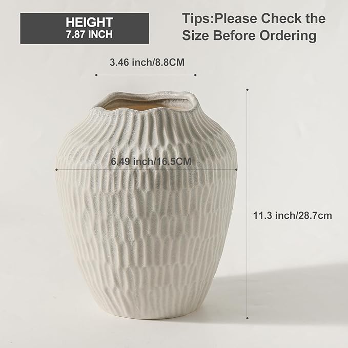 Ceramic Vase for Home Decor,7.8 Inch Flower Vase，Decorative Grey Vases for Pampas Grass，Modern Art Texture for Home Entryway Living Room Dining Table Farmhouse Office Decor-Grey.