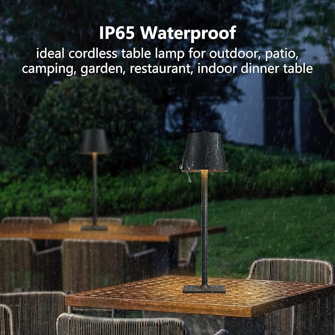 Cordless Table Lamp Rechargeable Lamps: 6000mAh Battery Operated Table Lamp Outdoor Waterproof, Touch Control, Portable Wireless Desk Lamp for Dinner/Bedroom/Restaurant(Black 2 Pack)