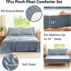 CozyLux Queen Comforter Set Grayish Blue, 7 Pieces Soft Pinch Pleat Bed in a Bag Queen Comforter Set with Sheets, Boho Bed Set with Down Alternative Comforter, Sheets, Pillowcases & Shams