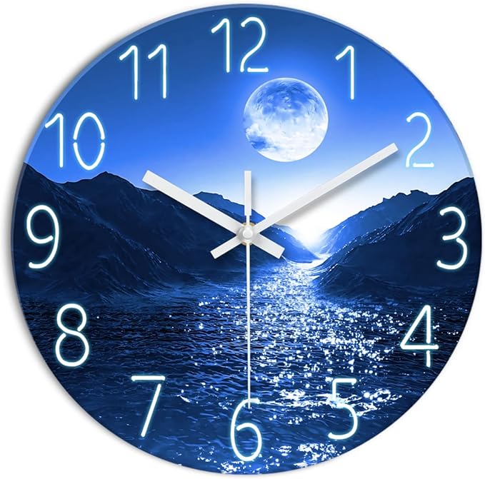 XFM Blue Moon Wall Clock Battery Operated 12 Inch Modern Silent Non Ticking Clock Decorative Wall Clocks for Kitchen Living Room Bedroom