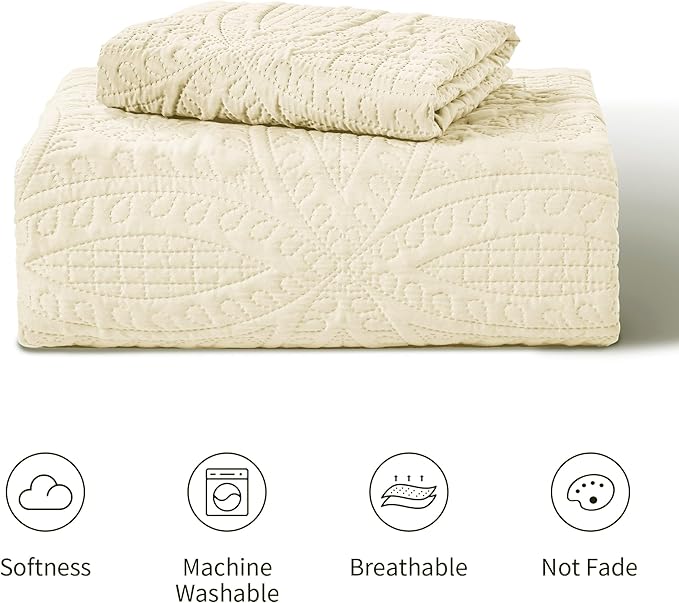Love's cabin Twin Quilt Bedding Set Beige Bedspreads - Soft Bed Summer Lightweight Bedspread Comforter - Coin Pattern Bedding Coverlet for All Season - 2 Pieces (1 Quilt, 1 Pillow Sham)