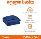 Amazon Basics 2 Piece Soft Microfiber Kids' Comforter and Pillow Sham Set, Twin, Navy, Solid