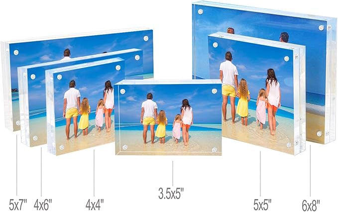 Meetu Acrylic 4x4 Picture Frame Clear Two Sided Desk Photo Frame Magnetic Frame Inner Size 3x3 with Gift Pack for Display Family Pictures Baby Photos Friends Pictures or Pet Dog Picture（2 Pack）