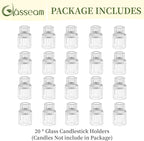 Glasseam Glass Candle Stick Holder: Small Candlesticks for Taper Candles, Bulk Set of 20, Mini Crystal Clear for Wedding Centerpieces Party Decorations