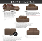 Easy-Going 6 Pieces Recliner Loveseat Stretch Sofa Slipcover Sofa Cover Furniture Protector Couch Soft with Elastic Bottom Kids, Spandex Jacquard Fabric Small Checks Brown